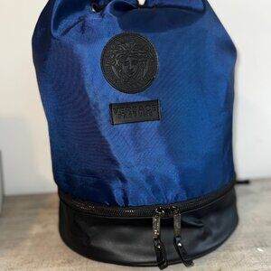 Versace Parfums Draw-string Large Navy Blue With Black Backpack Medusa Logo